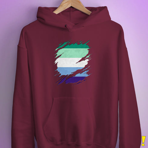 Gay Male Pride Flag Ripped Reveal Hoodie